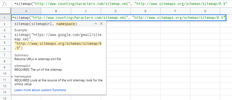 Google Sheet Formula to Extract Sitemap URLs