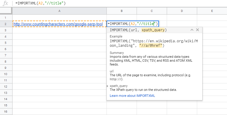 Google Sheets Importxml