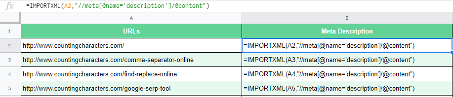 Extract Meta Description Using Google Sheets