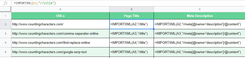 Extract Meta Tags Using Google Sheets