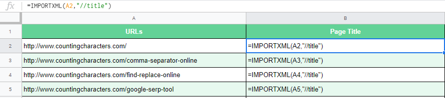 Extract Page Title from a Website Using Google Sheets