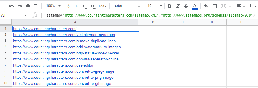 extract urls from xml sitemap